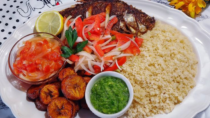 Filet poisson, atiéké/salade